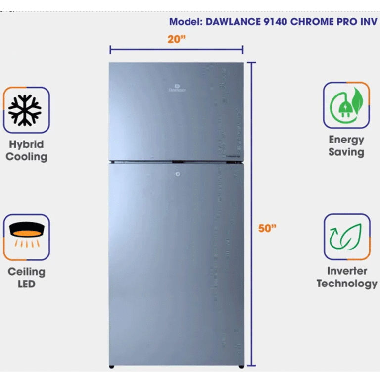 Dawlance 9140 Chrome Pro Inverter Double Door Refrigerator 8 CFT