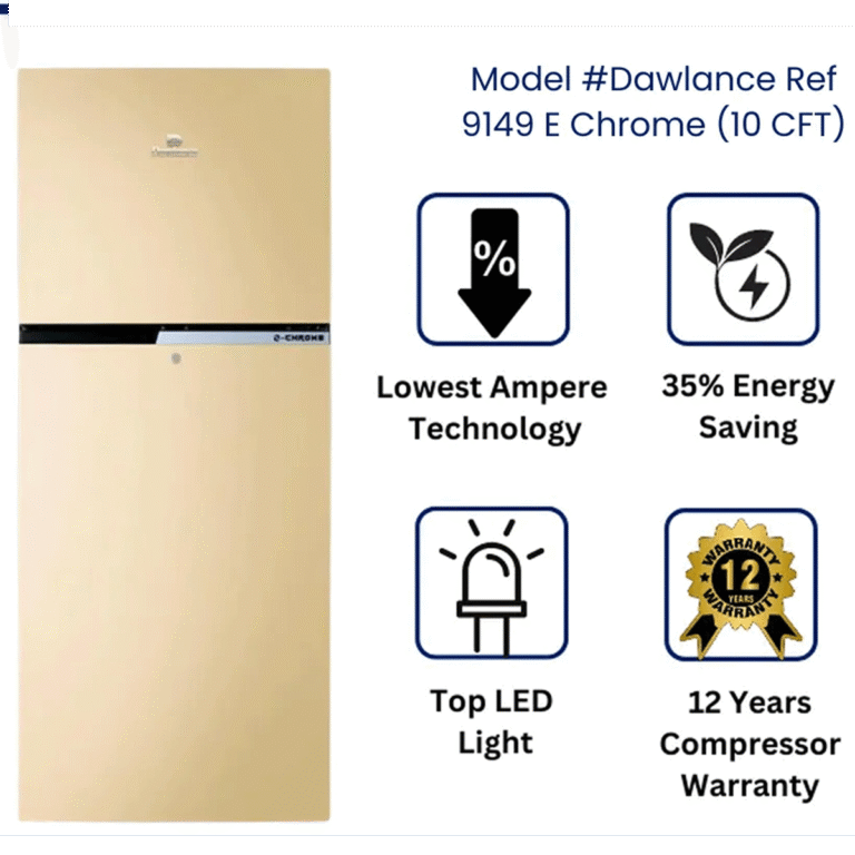 Dawlance 9149WB E-Chrome Double Door Refrigerator 9 CFT
