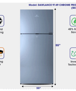 9149-chrome-pro.png Dawlance 9149WB Chrome Pro Hairline Silver Double Door Refrigerator 9 CFT