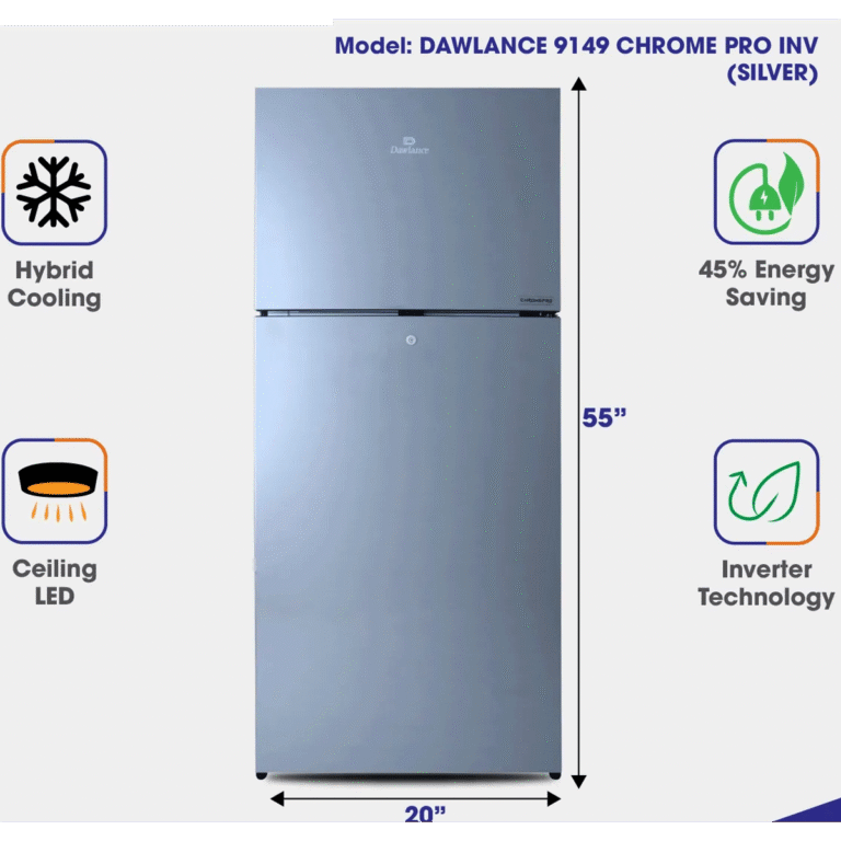 Dawlance 9149WB Chrome Pro Hairline Silver Double Door Refrigerator 9 CFT